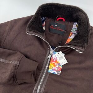 Robert Graham Men's Medium Brown Vegan Faux Suede Sherpa Collar Bomber Jacket